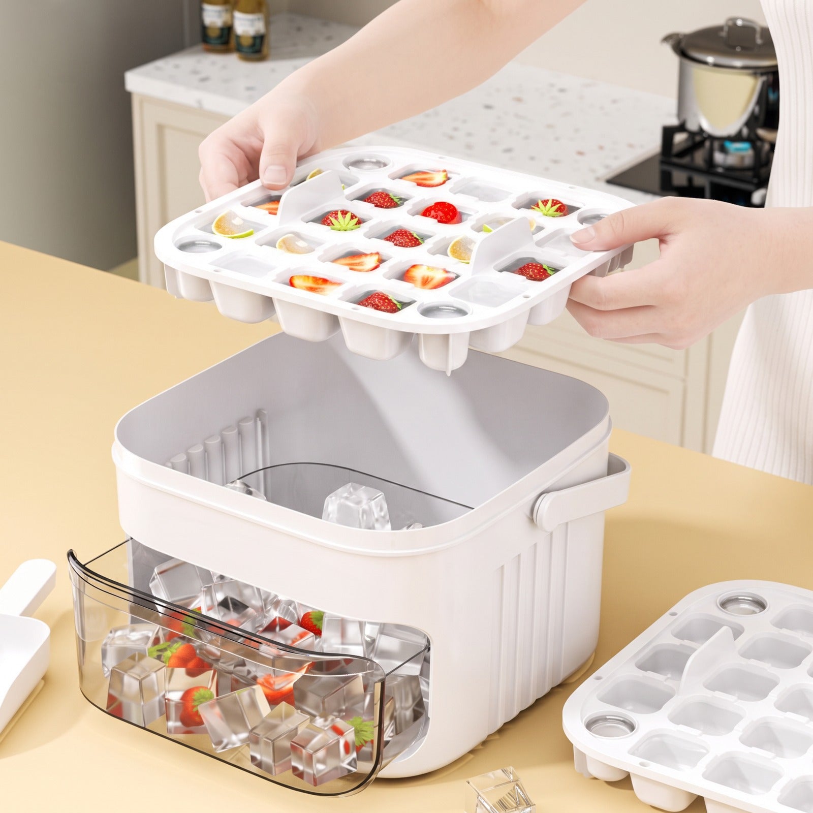 White Coldpour with a removable tray lifted for filling